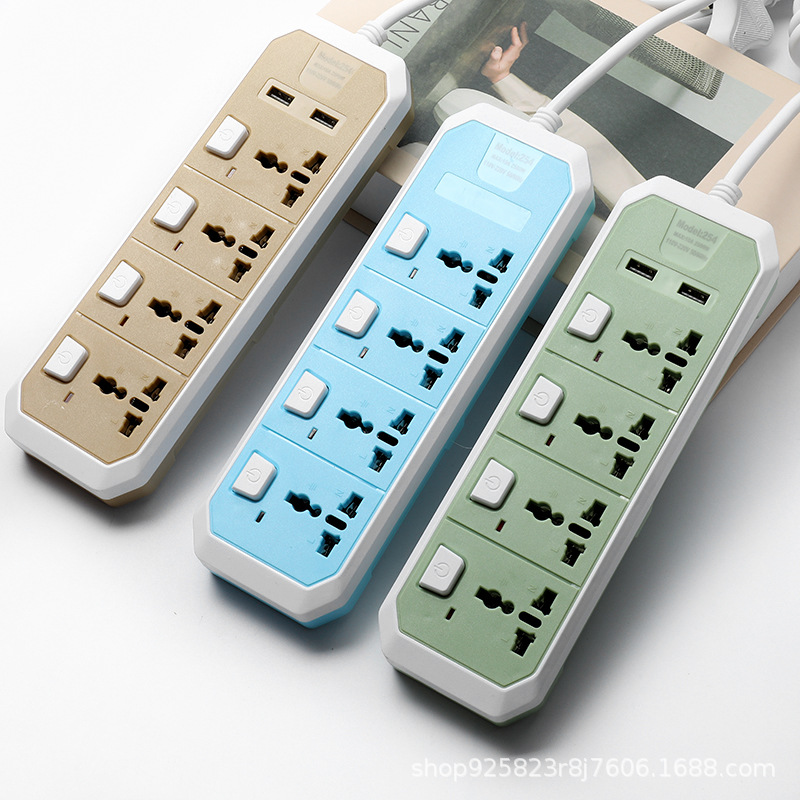 254#USB 4开关 多用插孔 三扁插 阿根挺 澳插 带线排插