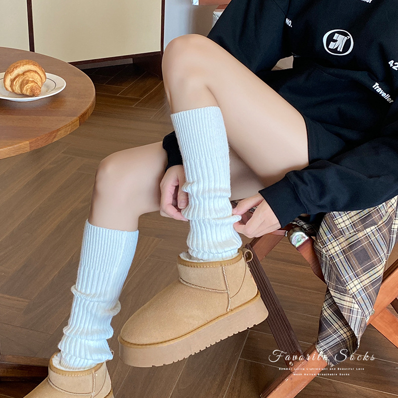 Scaldamuscoli Bootshang in cotone, autunno e inverno, calzini da donna in cashmere, spessi e caldi, in pile lavorato a maglia, a righe verticali grigie, al polpaccio_voghion.com