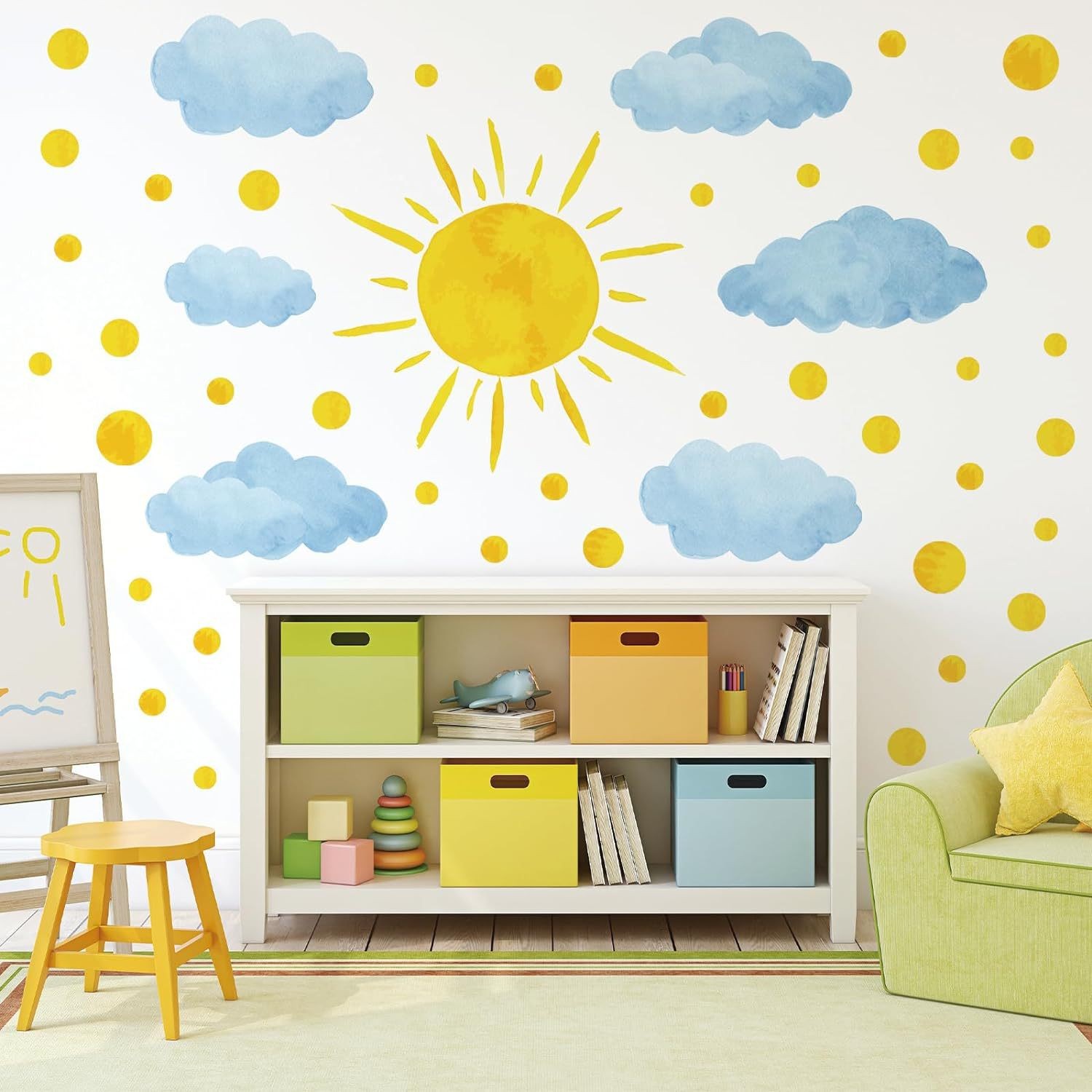 Cross Border Watercolor Bohemian Wall Stickers Sun Children's Wall Stickers Wallpaper Cartoon Baiyun Kindergarten Bedroom Sticker