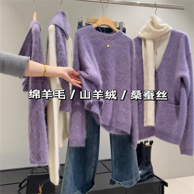 2026 Early Spring New Style Light Luxury Sheep Wool, Silk, and Cashmere Blend Brushed Versatile Round Neck/Hooded Sweater for Women 2026 Early Spring New Style Light Luxury Sheep Wool, Silk, and Cashmere Blend Brushed Versatile Round Neck/Hooded Sweater for Women