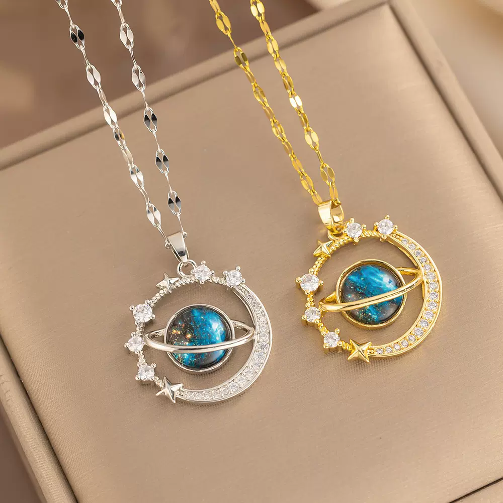 跨境热销欧美Y2K风格星球星星吊坠项链气质轻奢小众设计感