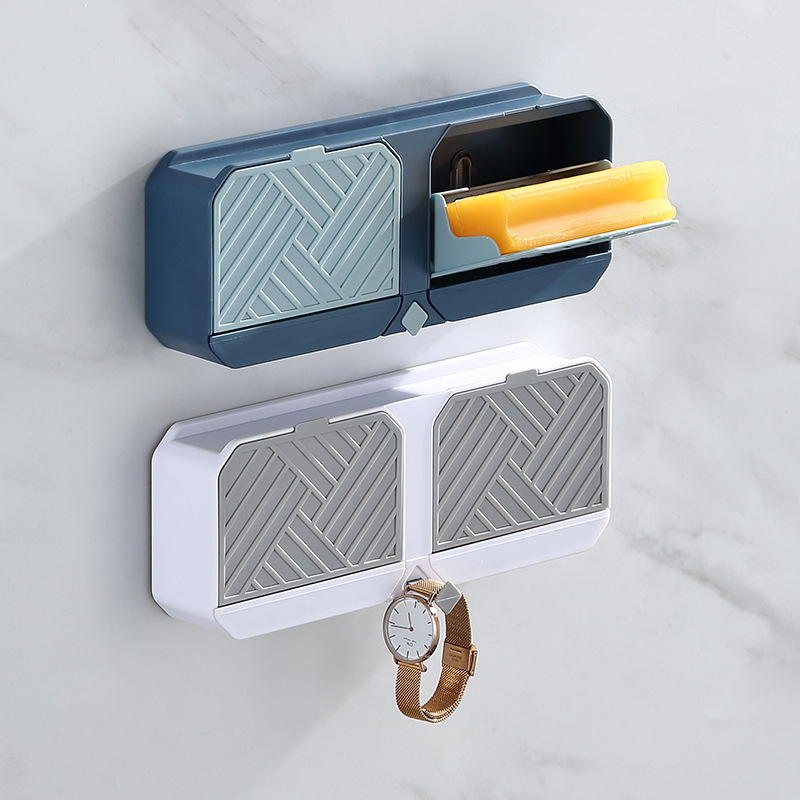 Factory Direct supply creative soap storage box draining punch-free soap box with lid single and double box wall hanging soap box