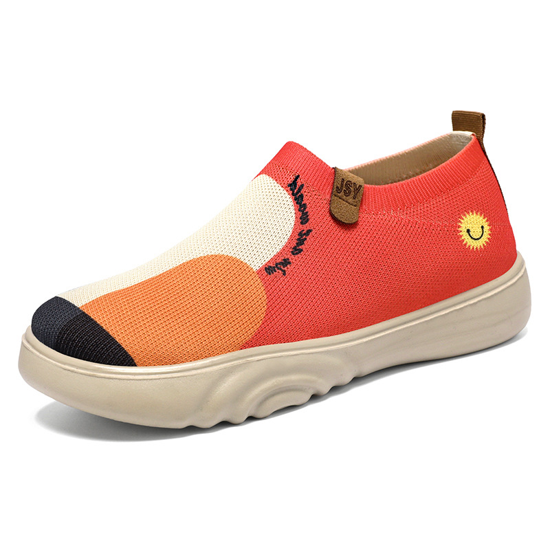 Zapatos de mujer primavera nuevos viejos zapatos de tela de Beijing moda pintada zapatos casuales de poliuretano suela suave un solo zapato zapatos de mujer