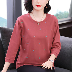 七分袖T恤女时尚印花宽松上衣2025新款中年妈妈宽松大码体恤
