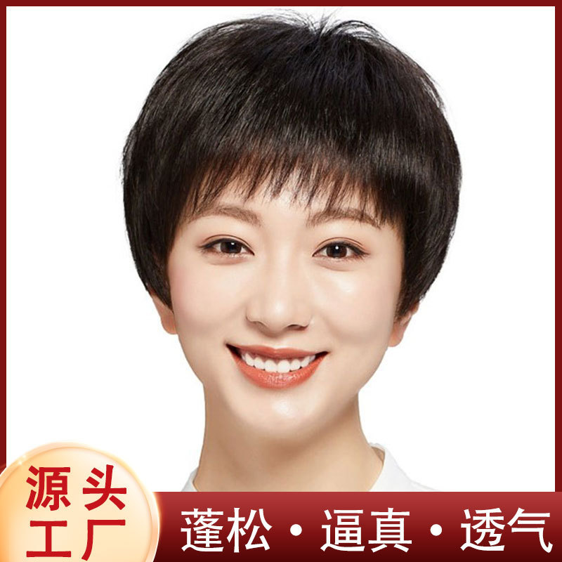 Short Straight Wig for Women, Made of Real Human Hair, Suitable for Middle-Aged and Elderly, Lightweight and Natural-Looking Short Straight Wig for Women, Made of Real Human Hair, Suitable for Middle-Aged and Elderly, Lightweight and Natural-Looking