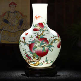 景德镇陶瓷器福寿图小花瓶家居装饰品摆件插花干花中式客厅电视柜