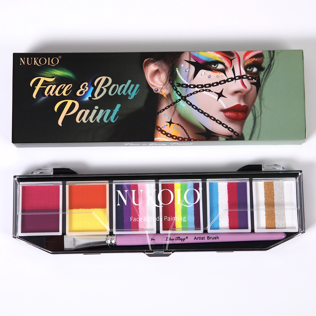 Ventas transfronterizas calientes 6 grupos de paleta de color de barra arcoíris conjunto acuoso cuerpo humano pintado pigmento de pintura facial pasta de color pigmento de acuarela