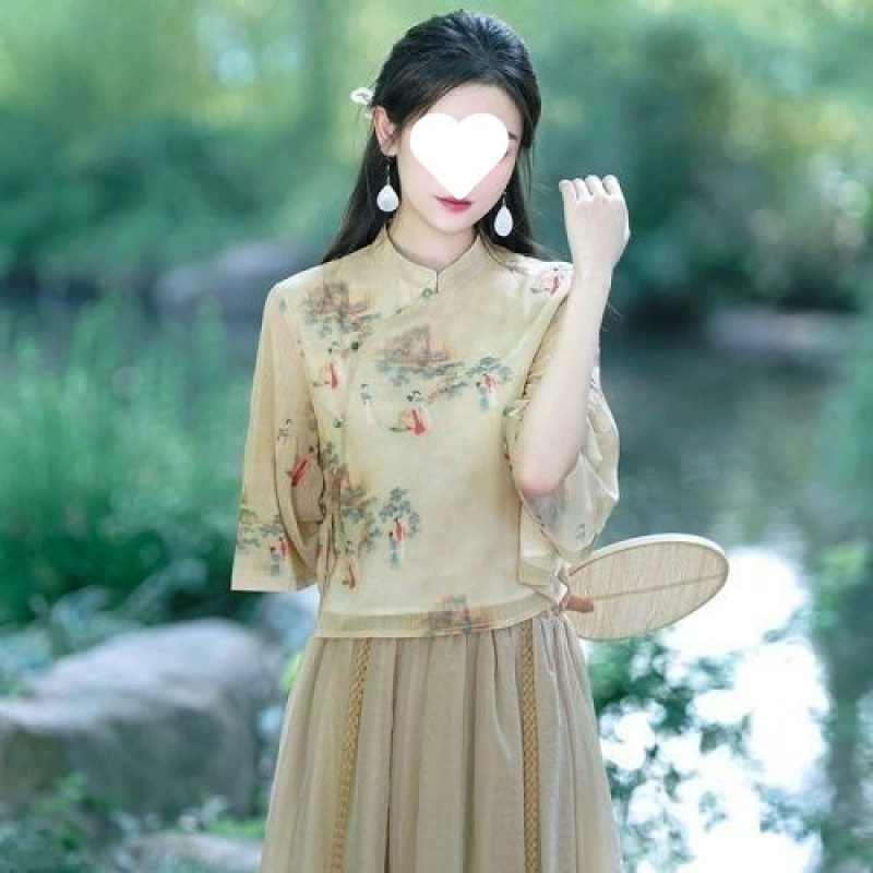 Новый китайский чайный костюм дзен, комплект из двух предметов, повседневный улучшенный костюм Тан, литературный костюм с пряжкой в ​​китайском стиле, летняя женская одежда