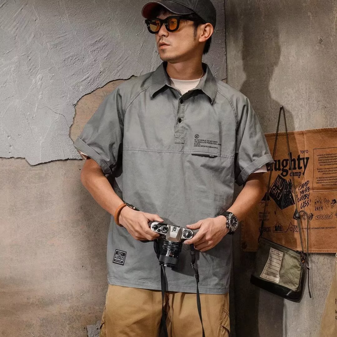 Moda 2024 verano nuevo estilo suelta camisa polo de manga corta para hombre diseño de manga de cinco puntos sentido tendencia camiseta de media manga