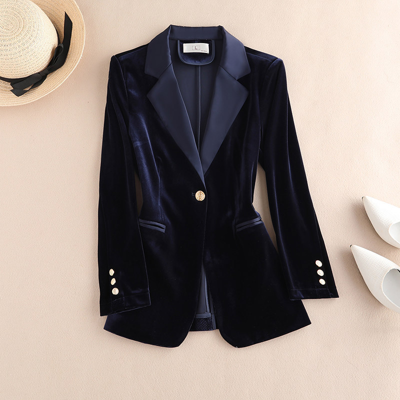 Velvet Blazer Women's Suit 2025 Spring and Autumn High-End Professional Fashion Elegant Drapey Black Suit Set