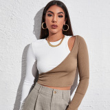 (Трансграничная торговля), сексуальная короткая футболка, базовый лонгслив, европейский стиль, облегающий крой