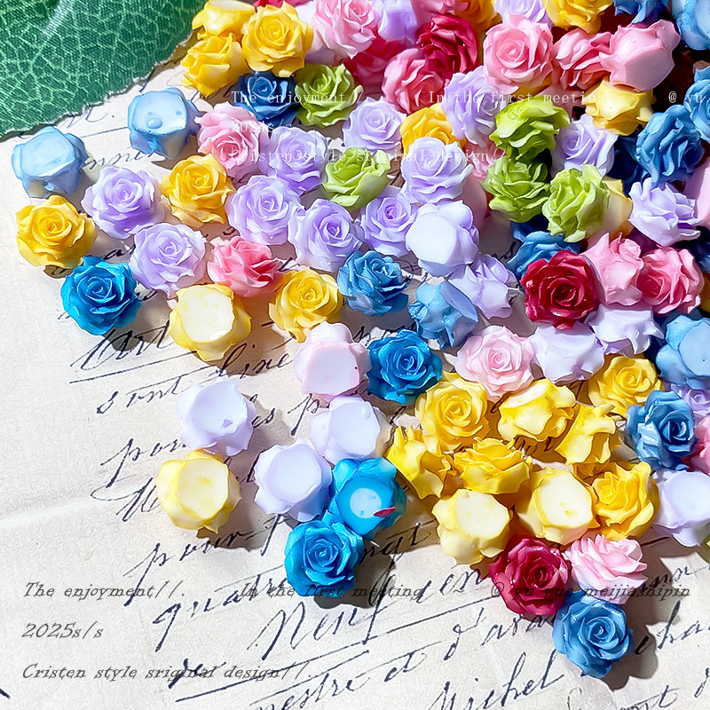 New Chinese-Style Tie-Dye Jasmine Flower Nail Art Accessories, Luminous 3D Soft Gel, Perforable DIY Bracelet Nail Parts