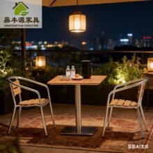户外塑木铝合金桌椅休闲椅高档餐厅外摆桌椅网红店配套室外座椅