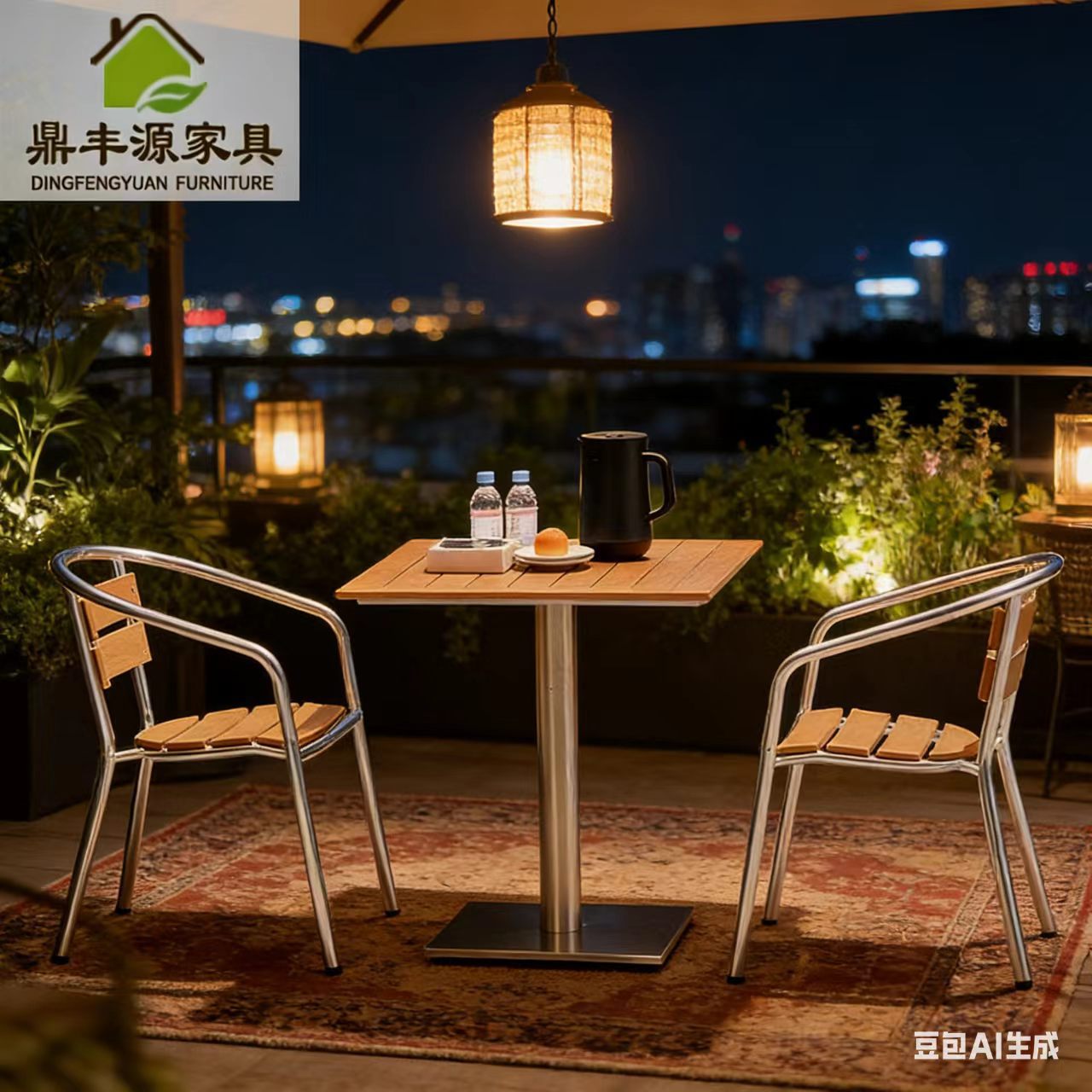 户外塑木铝合金桌椅休闲椅高档餐厅外摆桌椅网红店配套室外座椅