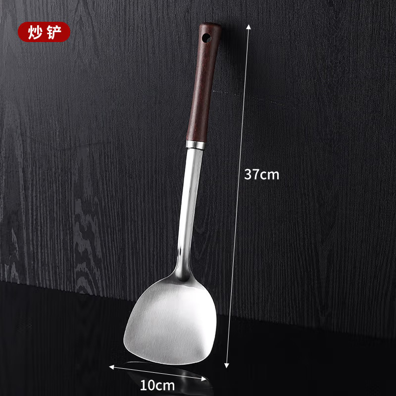 Nuevo juego de utensilios de cocina de acero inoxidable de cuatro piezas de sándalo de ébano