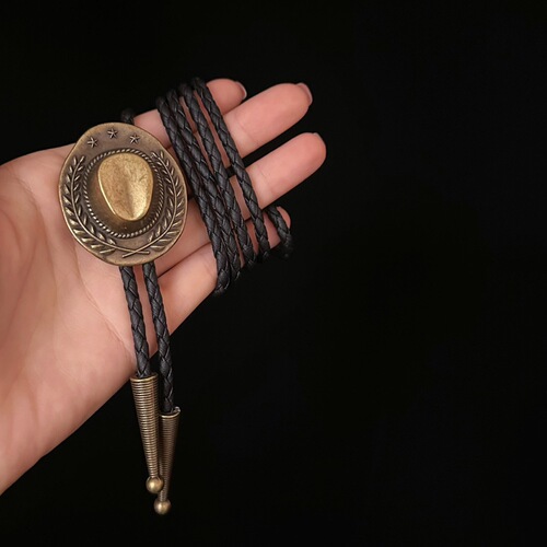 Western Cowboy Bolo Tie Trendy Fashion Wheat Hat Collar Rope Men's Shirt Bow Tie PU Rope Retro Necklace