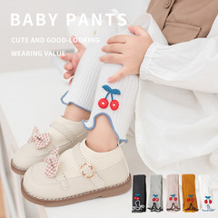 Children's leggings girls' pantyhose spring and autumn fungus edge cherry baby nine-point leggings baby Korean version wholesale