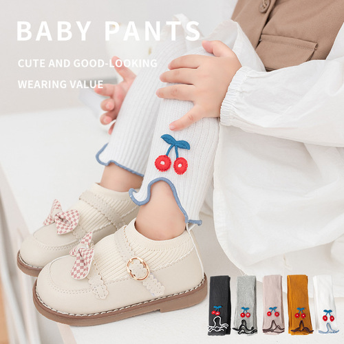Children's leggings girls' pantyhose spring and autumn fungus edge cherry baby nine-point leggings baby Korean version wholesale
