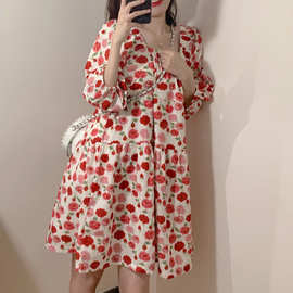 2022早春新款法式初恋甜美森系公主可盐可甜碎花娃娃连衣裙子女夏
