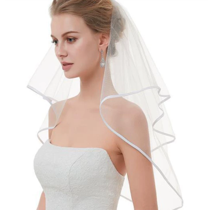 Оптовая продажа свадебной фаты, двухслойная атласная лента по краям, многослойная фата для укладки волос, а также поставка гребня для волос и головного убора от производителя.