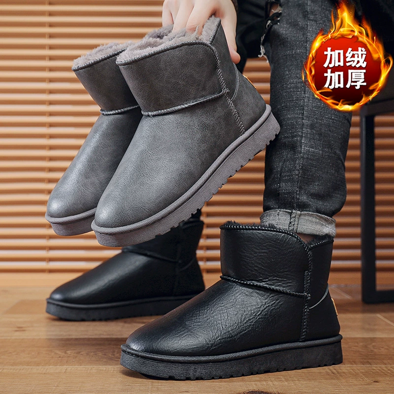 Зимние мужские сапоги 2025: новые утепленные, на флисе, теплые хлопковые ботинки, нескользящие, водонепроницаемые, в корейском стиле, повседневные, для активного отдыха