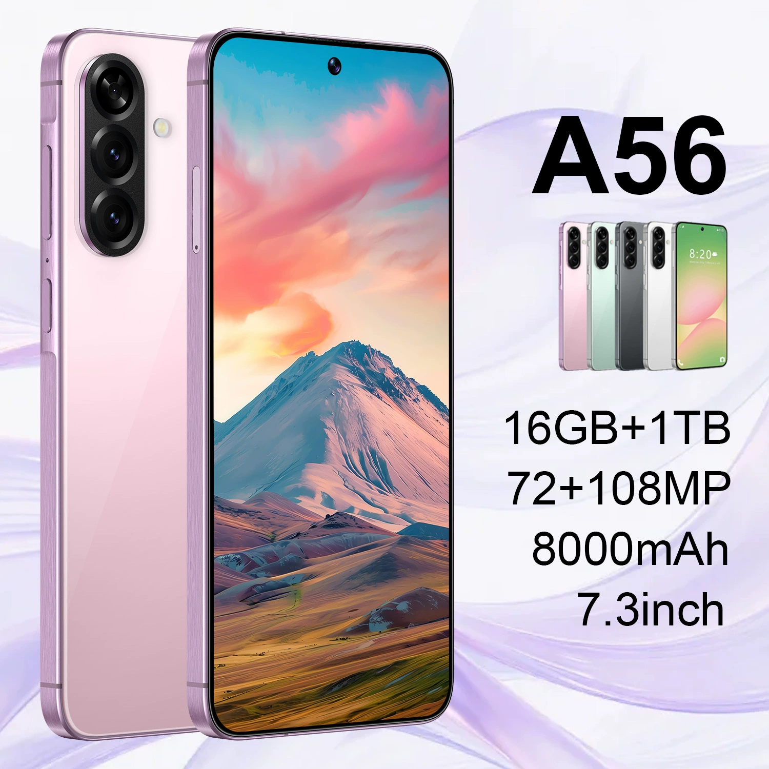 Мобильный телефон (Elite) A56 — 7.3" широкий экран, Android 14, 5G, 8000 мА·ч