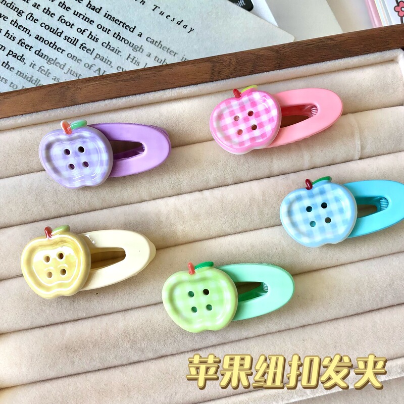 Cute Colorfulful Apple Button Hairpin Sweet Student Bangs Side Clip Ins Girly Heart Sweet Girl Hair Accessories Headdress