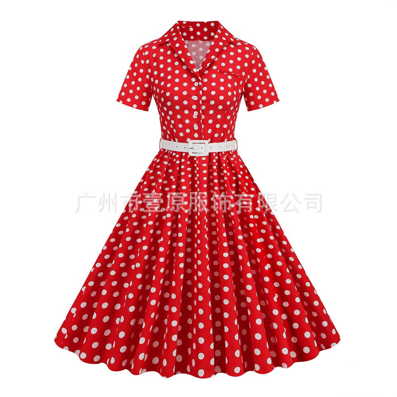 跨境欧美2025亚马逊夏季新款1950年代复古印花连衣裙鸡尾酒会礼服