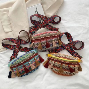 [Strictly Selected Quality] Ethnic Style Contrast Color Tassel Bag Women's New Braided Personalized Retro Ribbon Waist Bag Crossbody