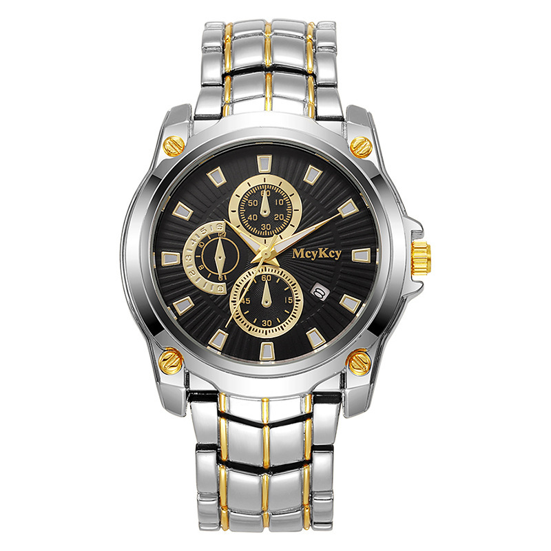 Nuevo reloj de correa de acero de pareja de aleación transfronteriza clásico negocio de tres ojos gran esfera impermeable fábrica de relojes de cuarzo al por mayor