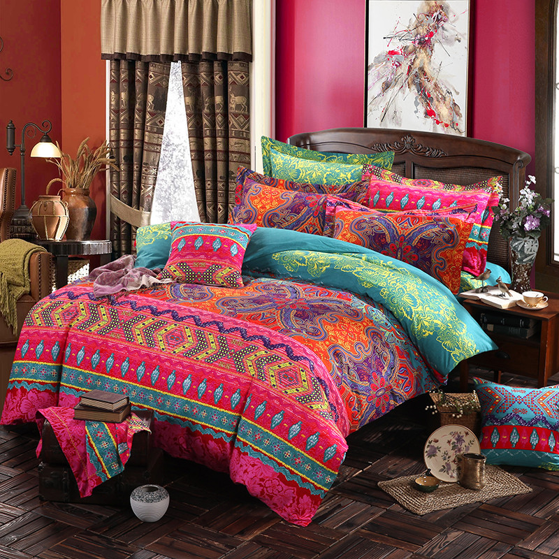 Brushed Bohemian Ethnic Style Single Double Bed Bed Sheets Quilt Cover Bed Bed Sheets Pillowcase Exotic Bed Aω