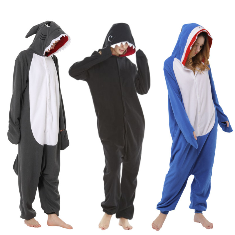 Cross Border Christmas Black Shark Couple Fleece Sleepwear Halloween Adult Performance Costume Holiday Party
