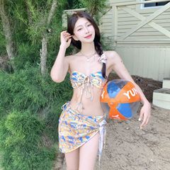 泰式夏日清新碎花辣妹性感裹胸比基尼韓版抹胸溫泉沙度假泳衣女