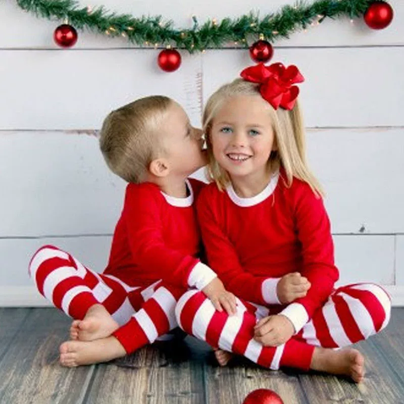 Christmas family pajama set, European style, matching parent‑child striped sleepwear