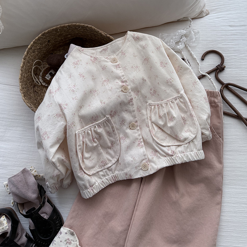 Korean style jacket for girls 2025 spring children's Korean pastoral and forest style fashionable versatile floral print long-sleeved jacket