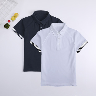 Primary School Summer School Uniform Children's Girl's White Polo Shirt Half-Sleeve Standing Collar Boys' navy blue Short-Sleeved T-Shirt