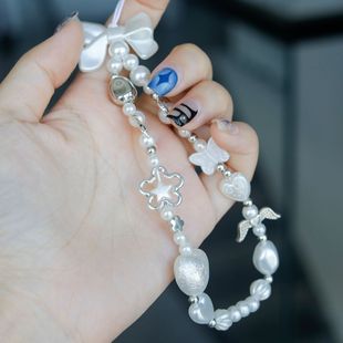 ins Bow Pearl Elegant Mobile Phone Chain Pendant CCD Pendant Handmade High-end Accessible Luxury Style Camera Hanging Chain Cross-border