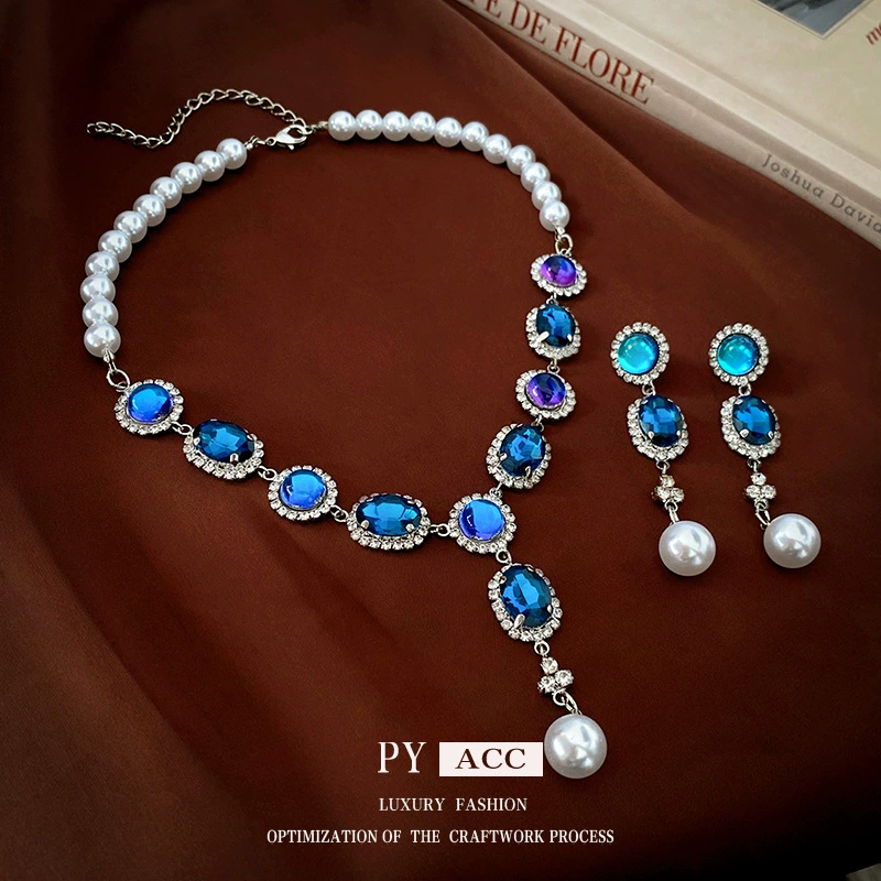 Серебряная игла, серьги из жемчуга, ожерелье, цепочка, ретро модный набор, аксессуар, франш стиль, лёгкая роскошь, оптом