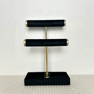 跨境定制2层手镯展示架可拆卸T棒造型黑色天鹅绒珠宝首饰架