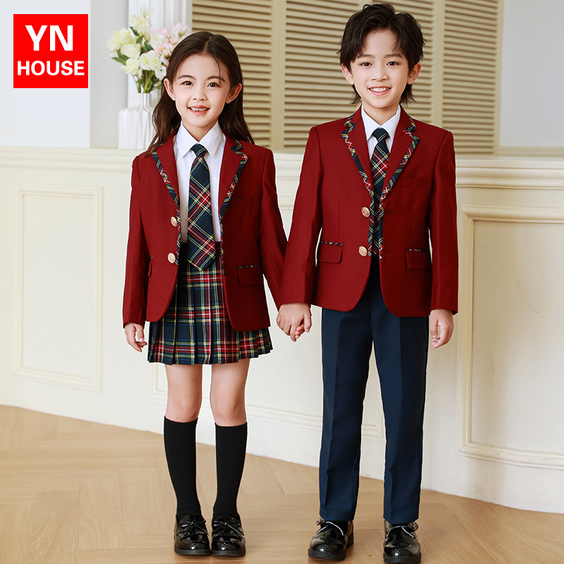 Traje uniforme escolar para niños primavera y otoño invierno estilo de la Universidad británica Primer Grado Escuela Primaria estudiante clase uniforme jardín de infantes traje de uniforme de jardín