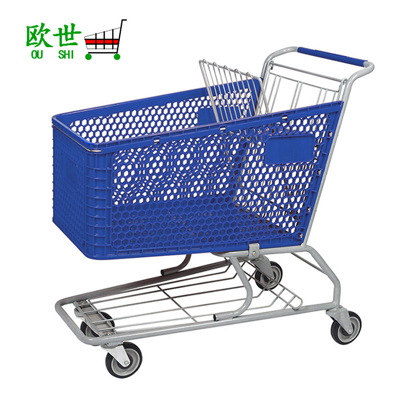 供应125L塑料购物手推车 商城塑料手推车新款塑料购物手推车 直销