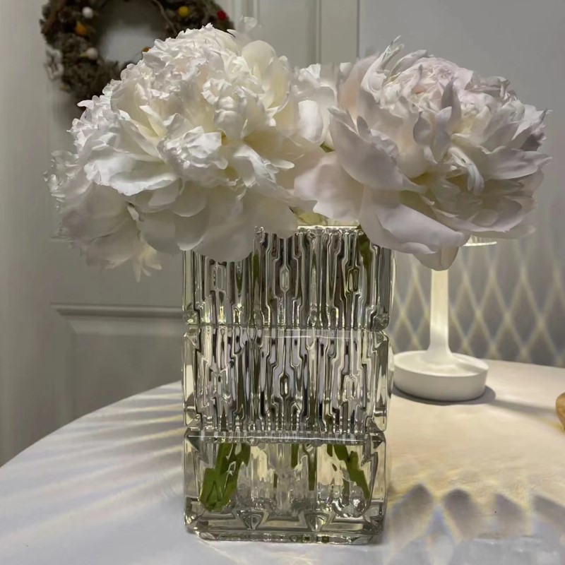 Wholesale crystal glass vase square thickened ornament light luxury high-end living room flower arrangement simple decoration bright same style
