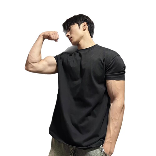 British yuppie men's summer t-shirt, slim fit, short-sleeved, muscle-showing, small neckline, suit inside