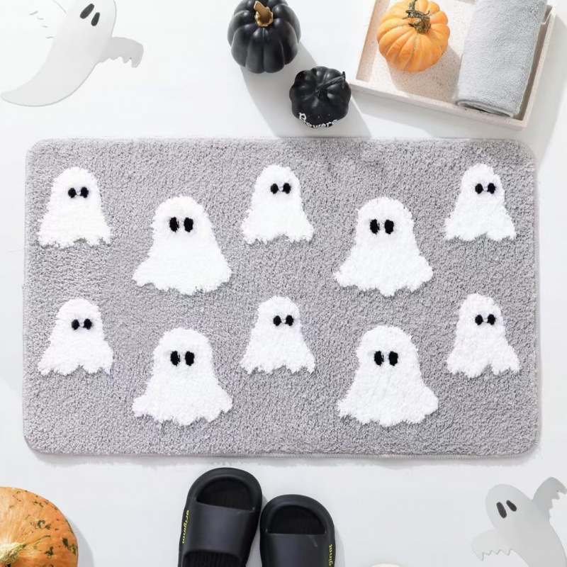 クロスボーダーハロウィンパンプキンヘッド模造カシミアフロアマット、自宅の寝室やリビングルーム用、肌に優しい滑り止めフロアマットTEMUは発送可能です|undefined