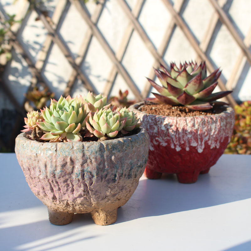 Free shipping maifan stone large diameter flower pot stoneware breathable old pile pot retro group pot burst flower pot special clearance