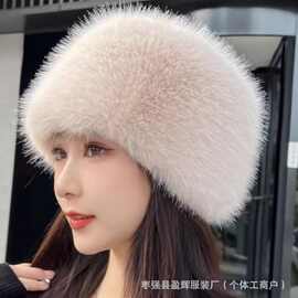 跨境货源水桶帽女秋冬季仿皮草毛绒帽子保暖显脸小防风护耳公主帽
