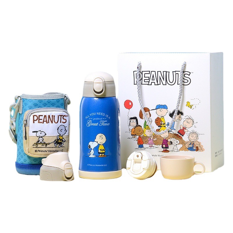 Taza de dibujos animados Snoopy 316 acero inoxidable, taza térmica portátil con tres tapas para niños y hogar