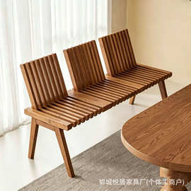 复古老榆木长条凳庭院公园休闲靠背椅凉亭凳钢琴键造型餐椅换鞋凳