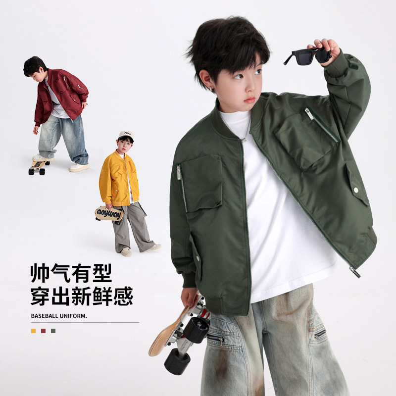 Boys' Spring Workwear Pilot Baseball Jacket 2026 New Children's Clothing Spring Trendy Brand Cool Jacket