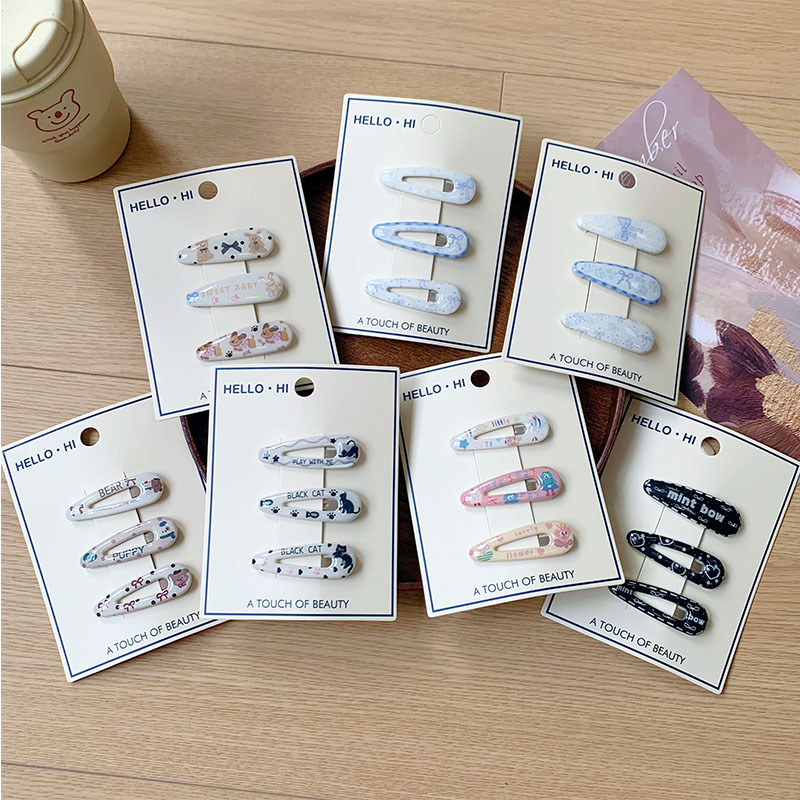 New Korean-Style Printed Shell Water Drop Bb Clip, Seamless Forehead Bangs Clip, Sweet Floral Children's Hairpin Hair Accessory